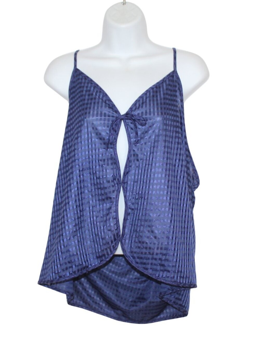 Vintage Petra Fashions cutout camisole plus size 1X gingham blue satin flowy